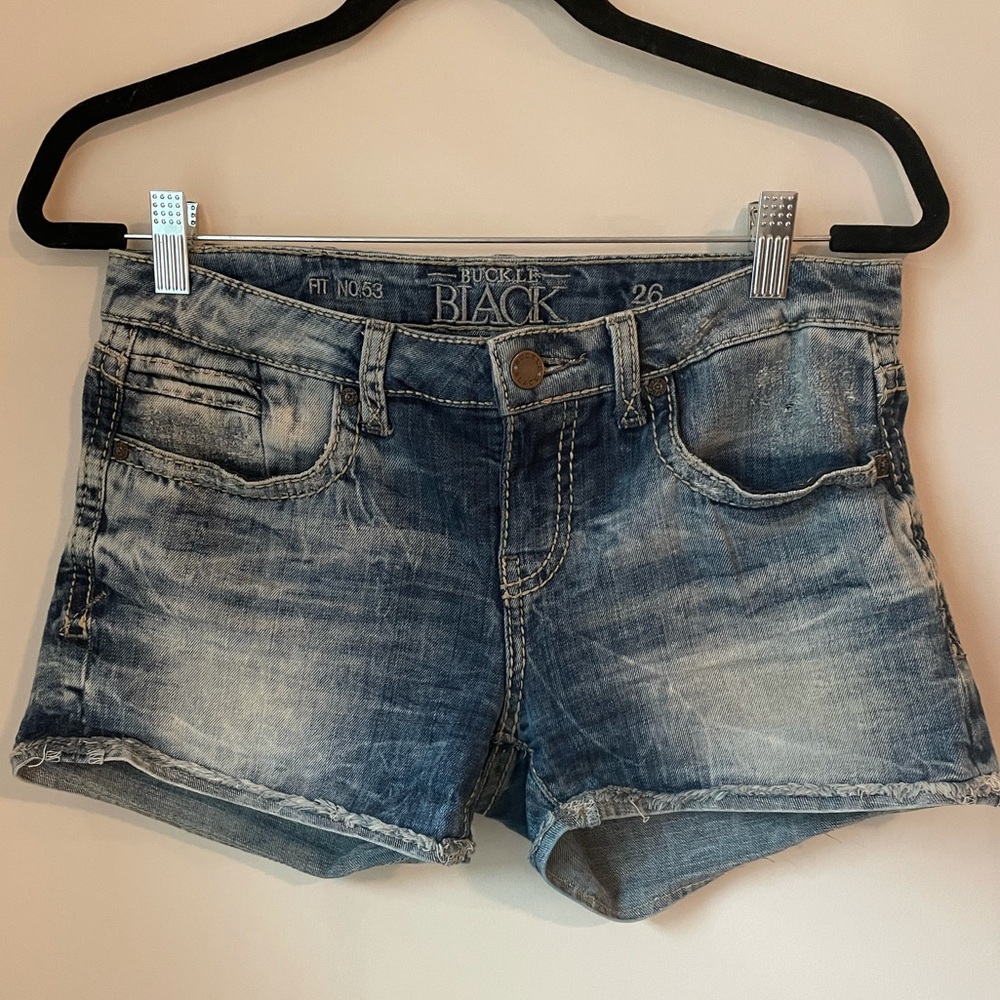 Buckle Medium Wash Denim Shorts